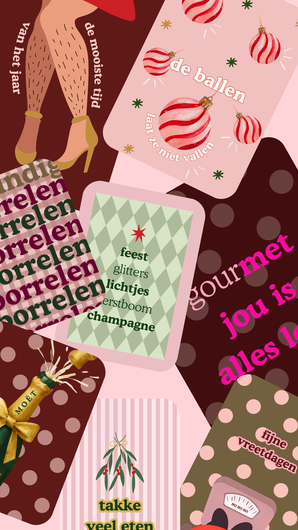 Wenskaartenset Feestdagen | Kerst & Oud en Nieuw | 8 stuks incl. kraftenveloppen
