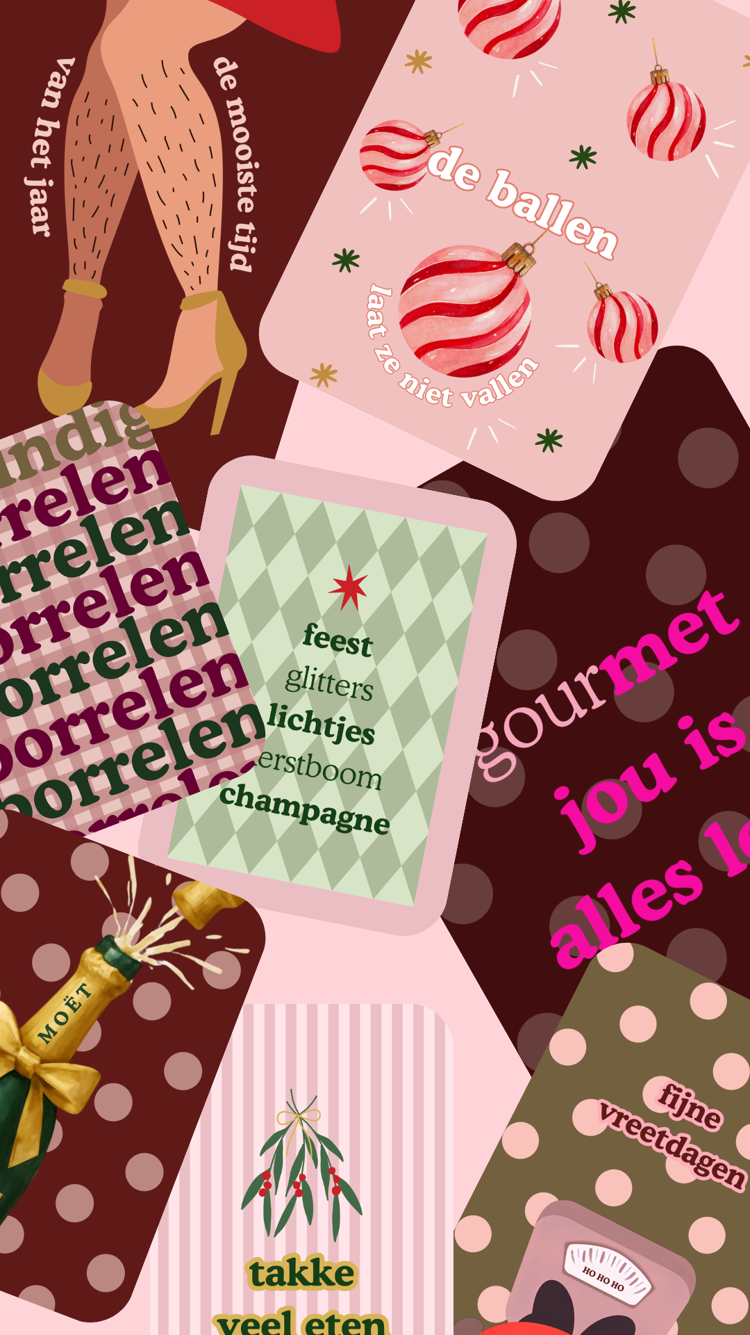Wenskaartenset Feestdagen | Kerst & Oud en Nieuw | 8 stuks incl. kraftenveloppen
