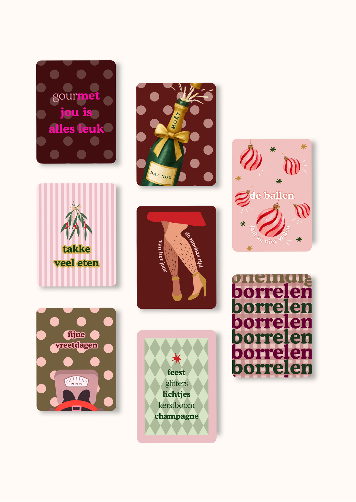 Wenskaartenset Feestdagen | Kerst & Oud en Nieuw | 8 stuks incl. kraftenveloppen